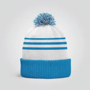 Custom white and blue knitted beanie