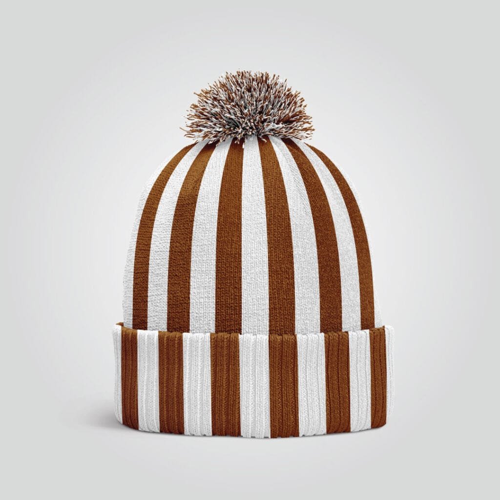 Striped Beanie – Brown & White