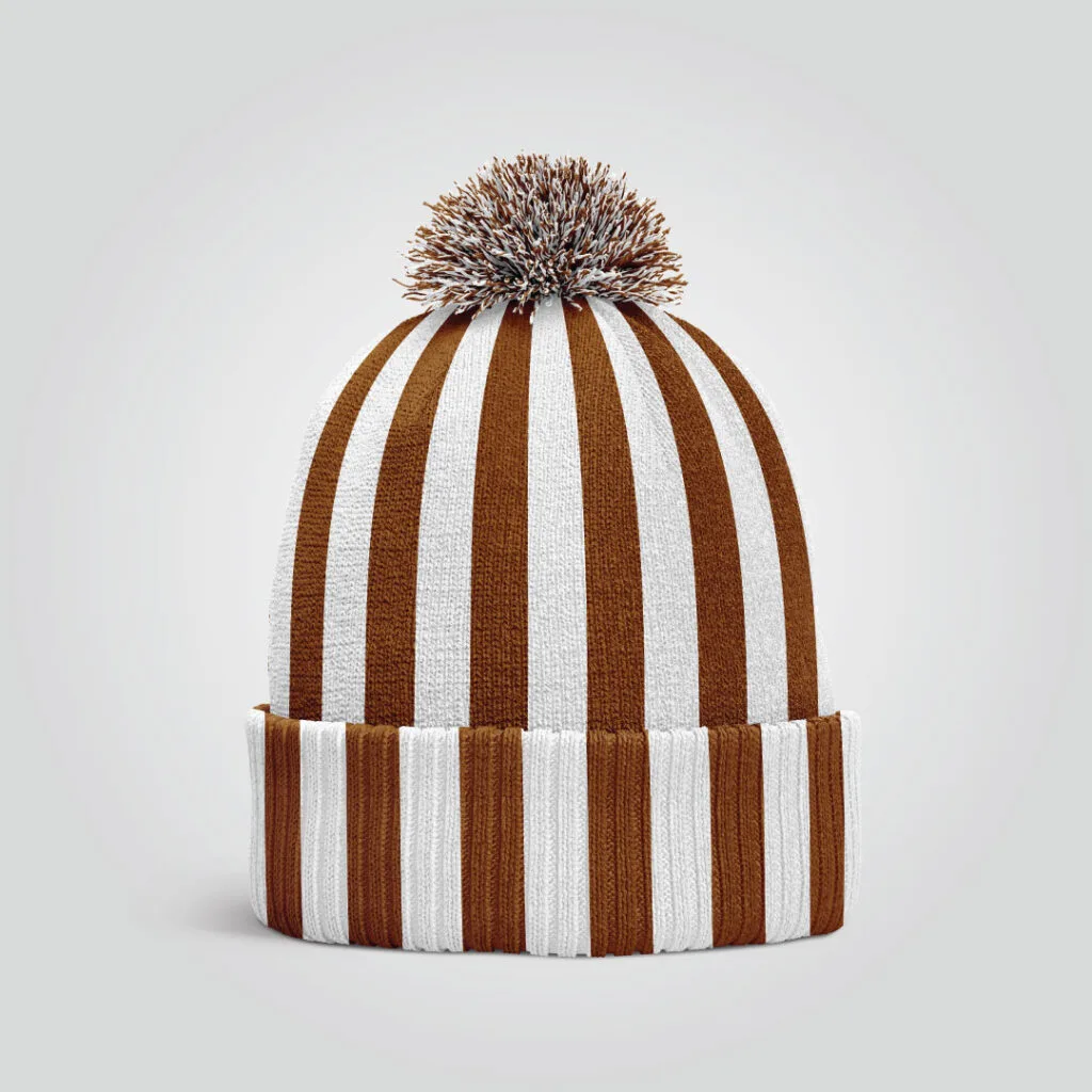 Striped Beanie – Brown & White