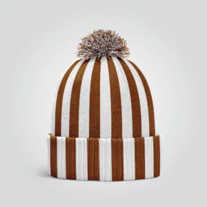 Striped Beanie – Brown & White