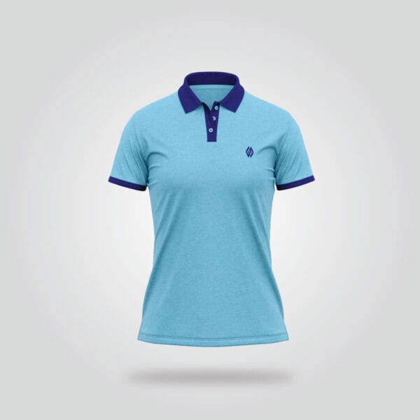 Women’s Half Sleeve Polo Shirt – Light Blue & Navy - Image 3