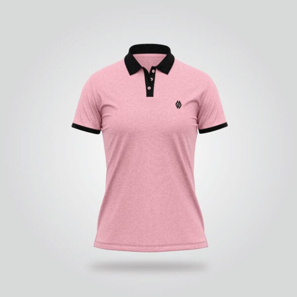 Women’s Half Sleeve Polo Shirt – Pink & Black - Image 3
