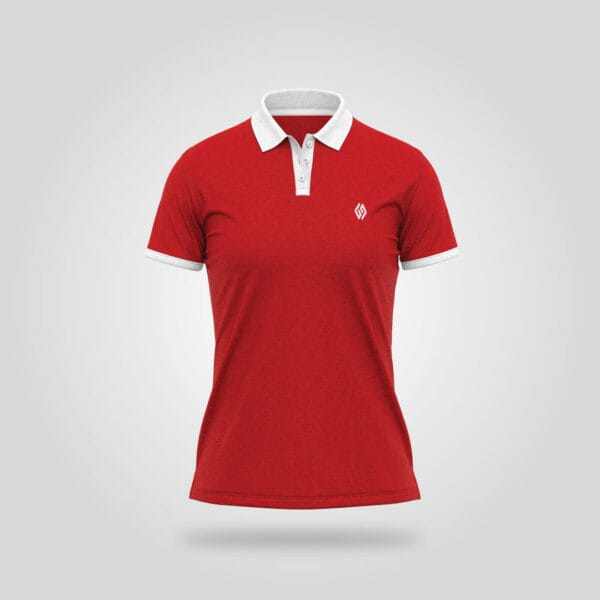 Women’s Half Sleeve Polo Shirt – Red & White - Image 3