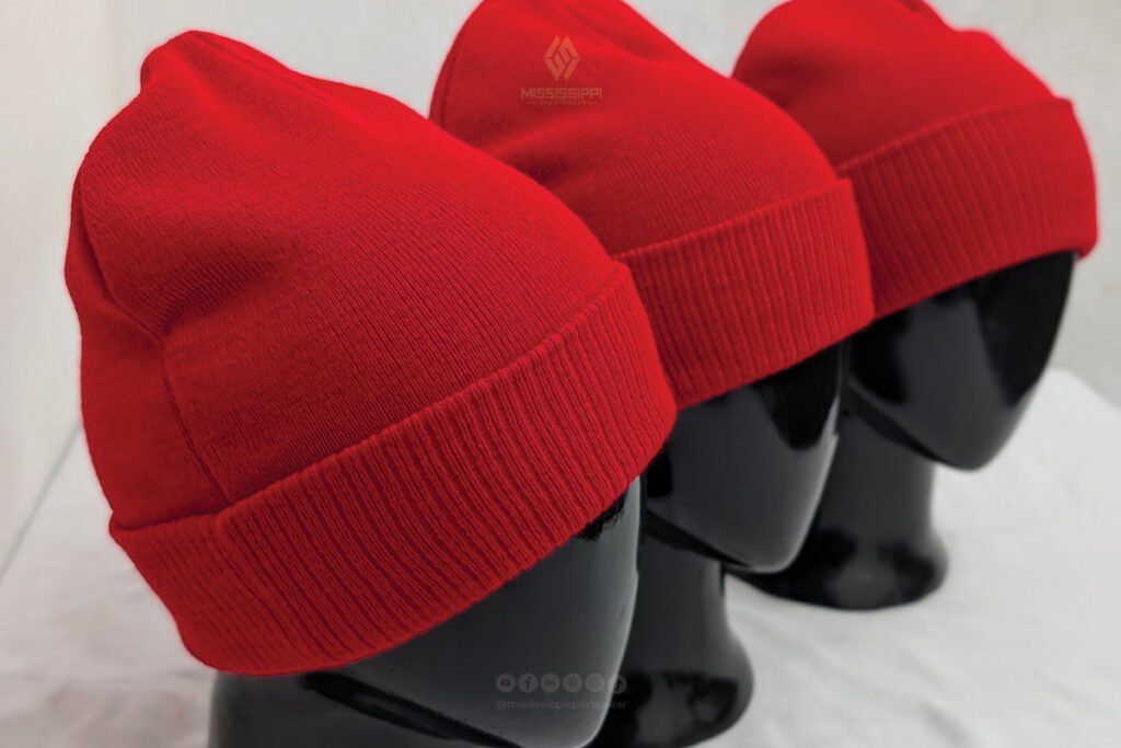 Custom Red Knitted Cuffed Beanies